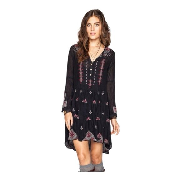 Johnny Was Dresses & Skirts - Johnny Was Black Embroidered Dress M Ava Peasant Black Red Long Sleeve EUC